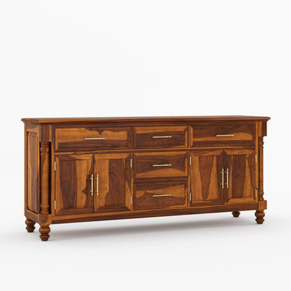 Indiana Traditional Solid Wood Sideboard with 5 Drawers and Cabinet Storage