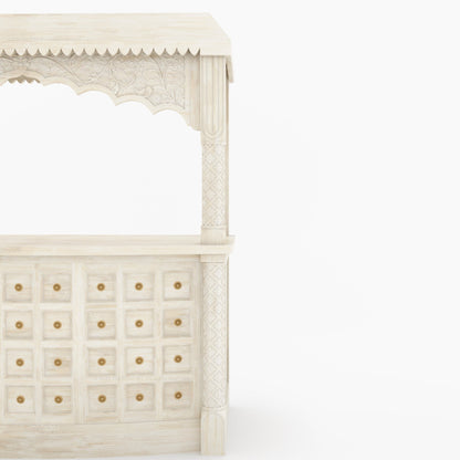 Monterey Hand-Carved Canopy Wine Bar Counter with Wine Fridge Space &amp; Bottle Storage