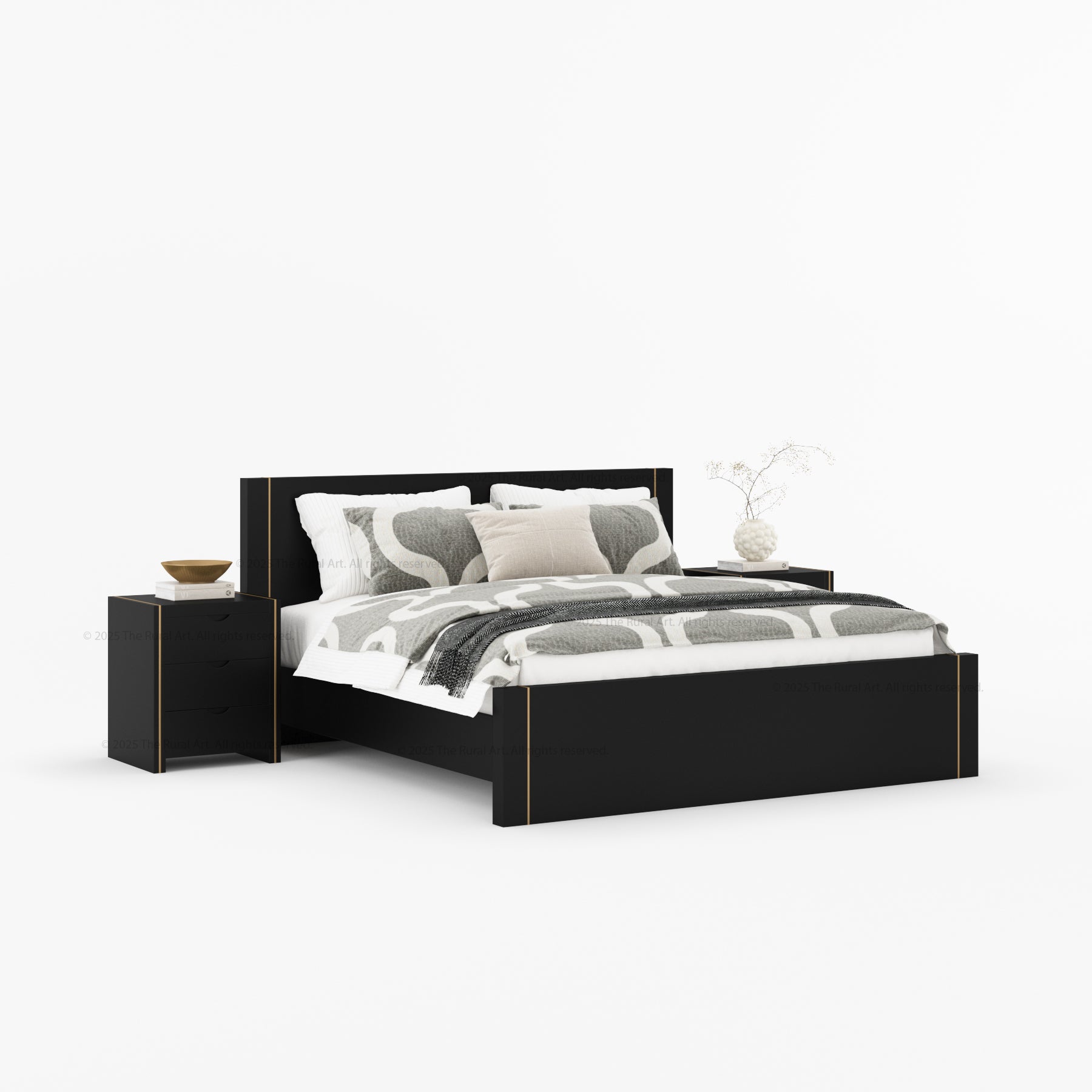 Branson Solid Wood Platform Bed with Subtle Brass Inlay