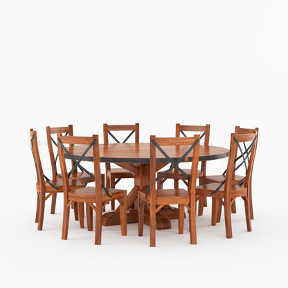 Troy Solid Wood Dining Table Set with Iron Accents