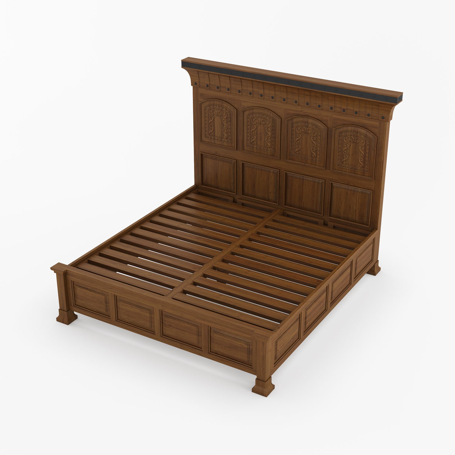 Prescott Grand Heritage Solid Wood Bed with Hand-Carved Panel Headboard