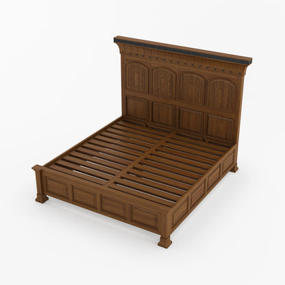 Prescott Grand Heritage Solid Wood Bed with Hand-Carved Panel Headboard