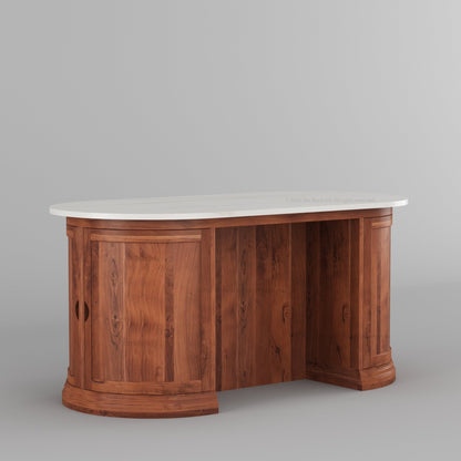 Harrison Solid Wood Oval Kitchen Island with Storage &amp; Optional Seating