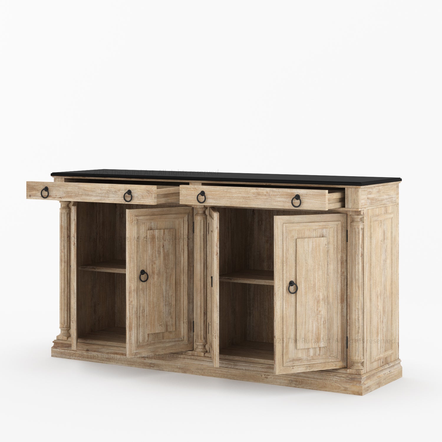 San Pedro Solid Wood Four Door Sideboard with Black Top