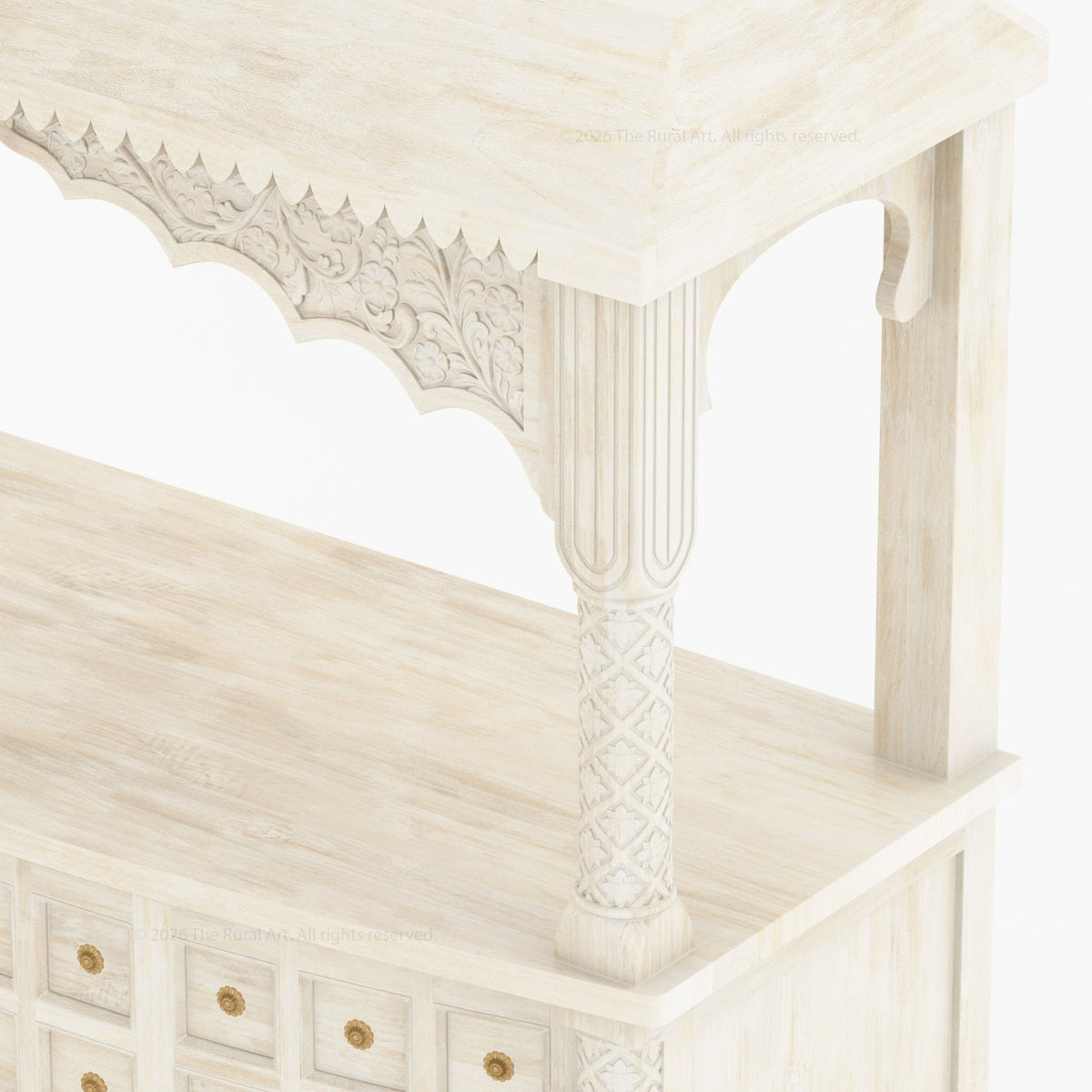 Monterey Hand-Carved Canopy Wine Bar Counter with Wine Fridge Space &amp; Bottle Storage