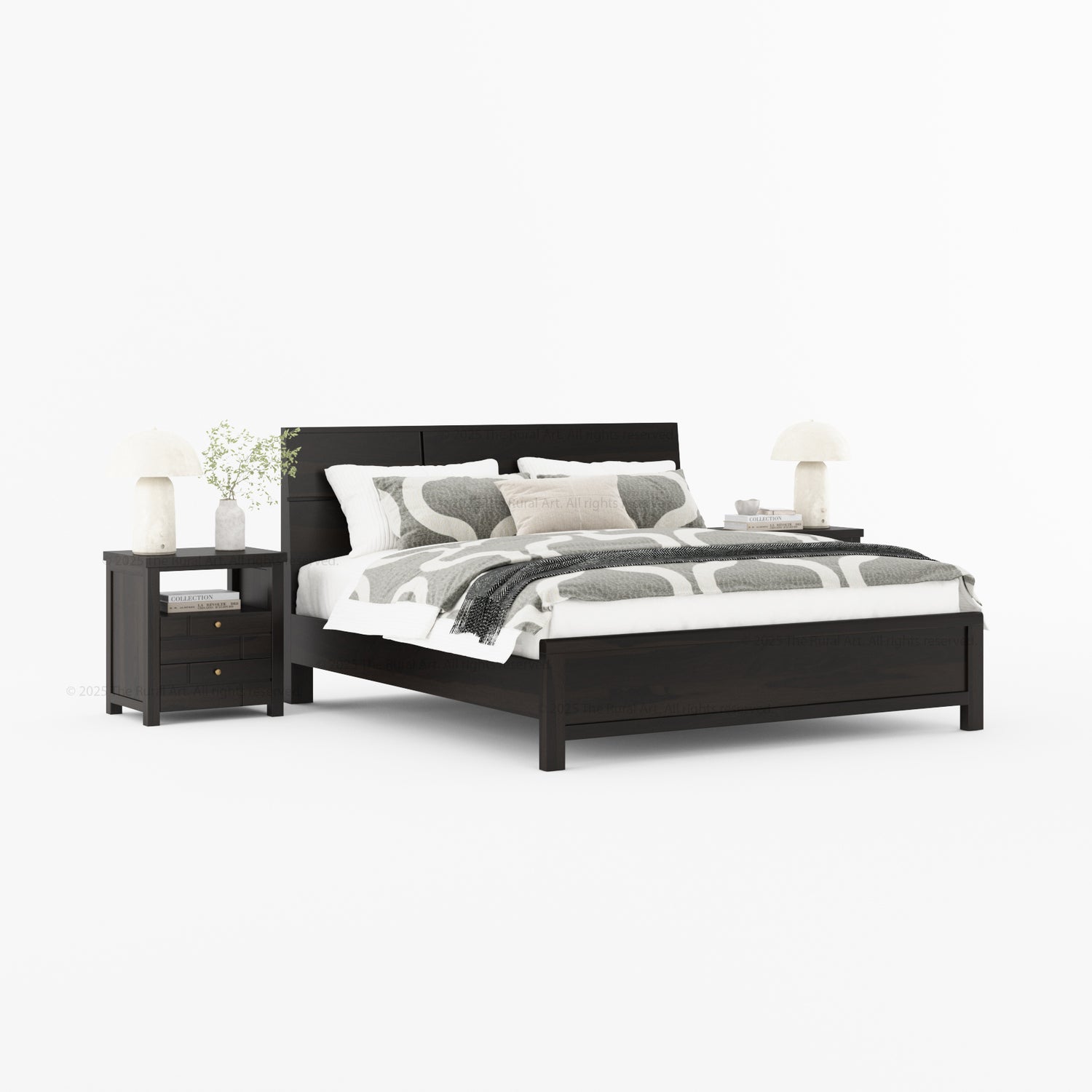 Princeton Solid Wood Platform Bed with Geometric Headboard Design