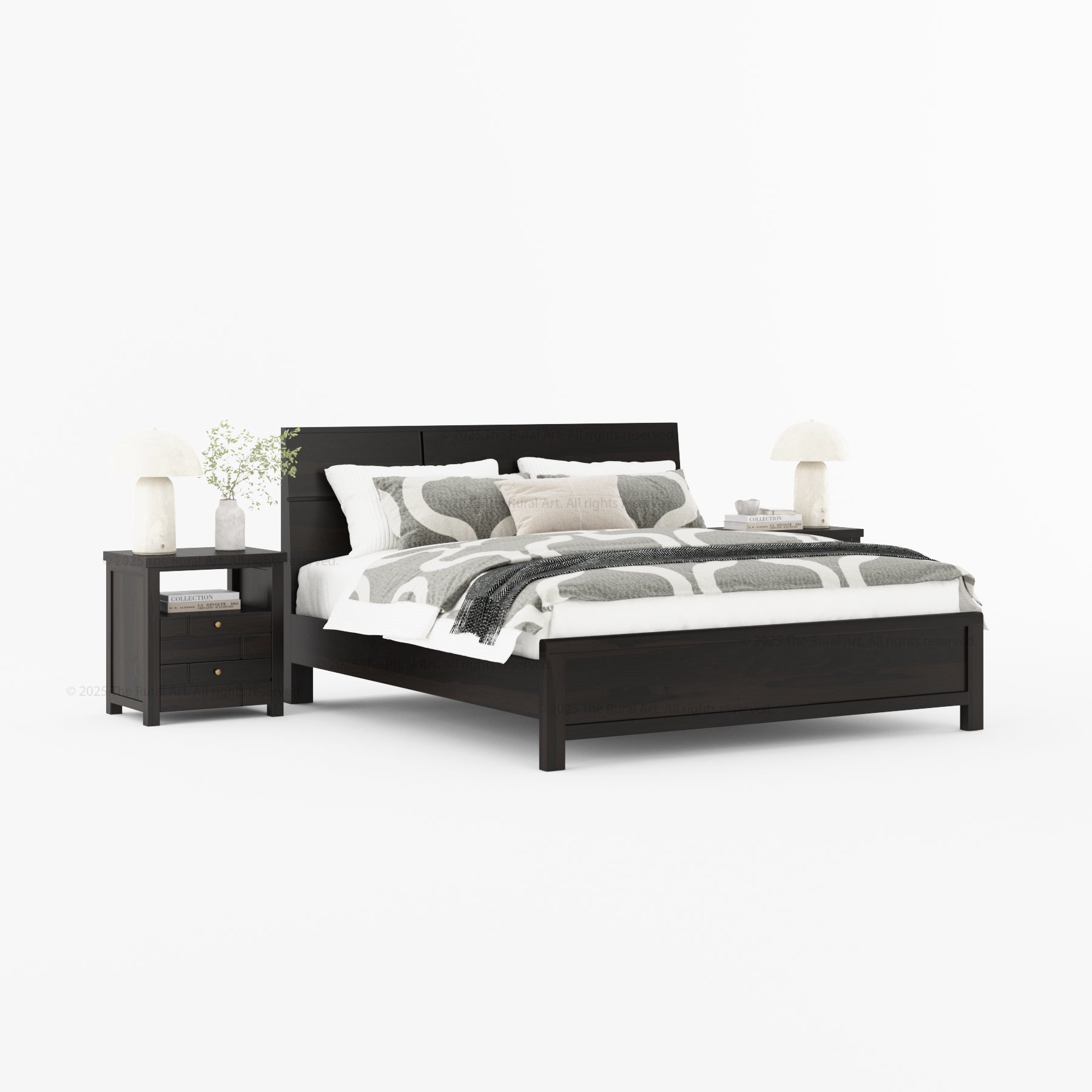 Princeton Solid Wood Platform Bed with Geometric Headboard Design