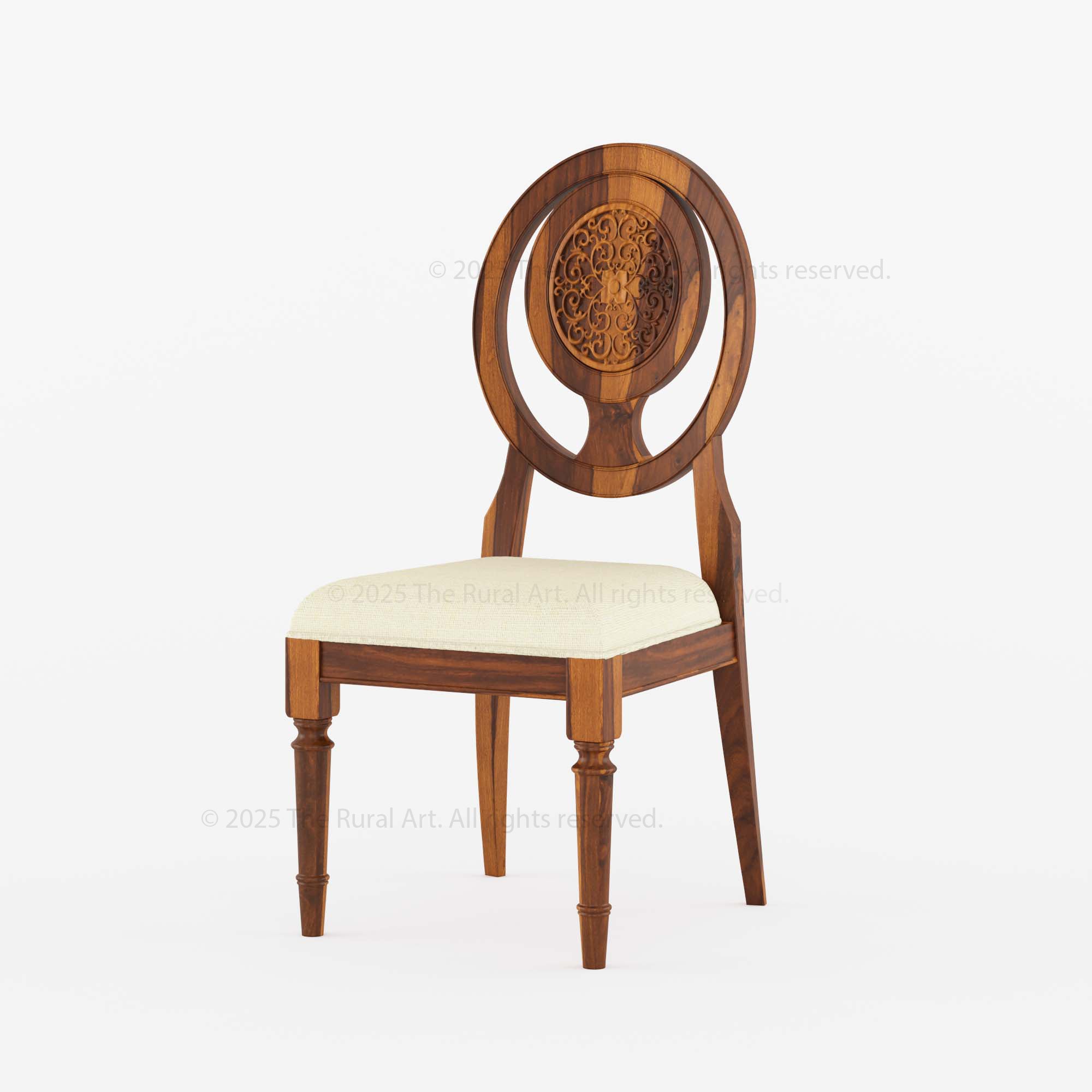 Jackson Solid Wood Dining Chair Hand-Carved Medallion Back &amp; Upholstered Seat