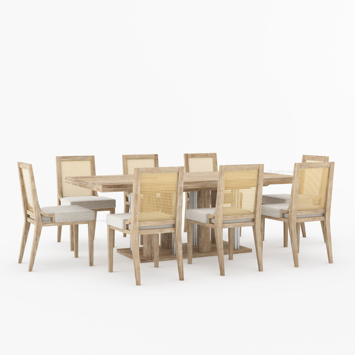 Fairbanks Modern Solid Wood Dining Table &amp; Cane Back Chair Set