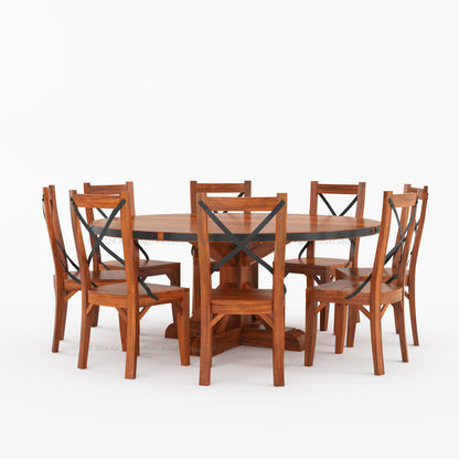 Troy Solid Wood Dining Table Set with Iron Accents