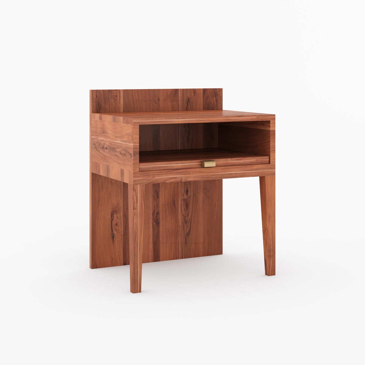 Troy Noir Solid Wood  Nightstand with Tapered Legs &amp; Raised Back Panel