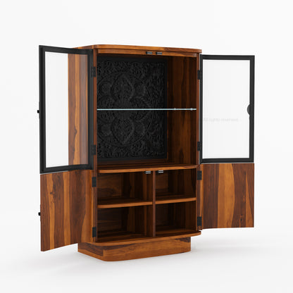 Woodinville Carved Bar Cabinet with Display Rack