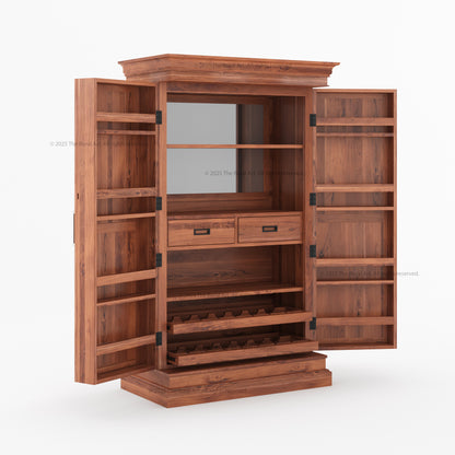 Melinda Solid Wood Bar Cabinet with Storage &amp; Wine Rack