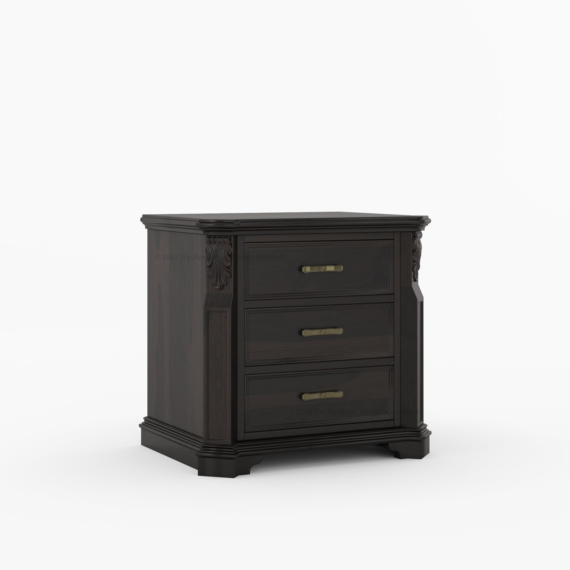 Alexander Hand-Carved Solid Wood Three-Drawer Nightstand