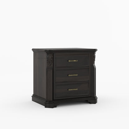 Alexander Hand-Carved Solid Wood Three-Drawer Nightstand