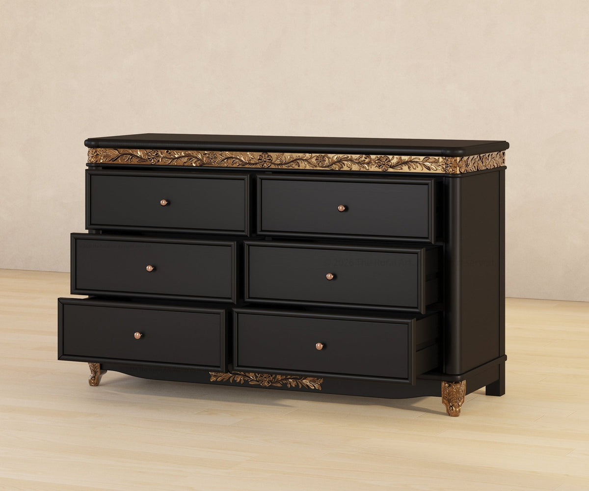 Versailles Grandeur Solid Wood Dresser with Gold Leaf Carved Details