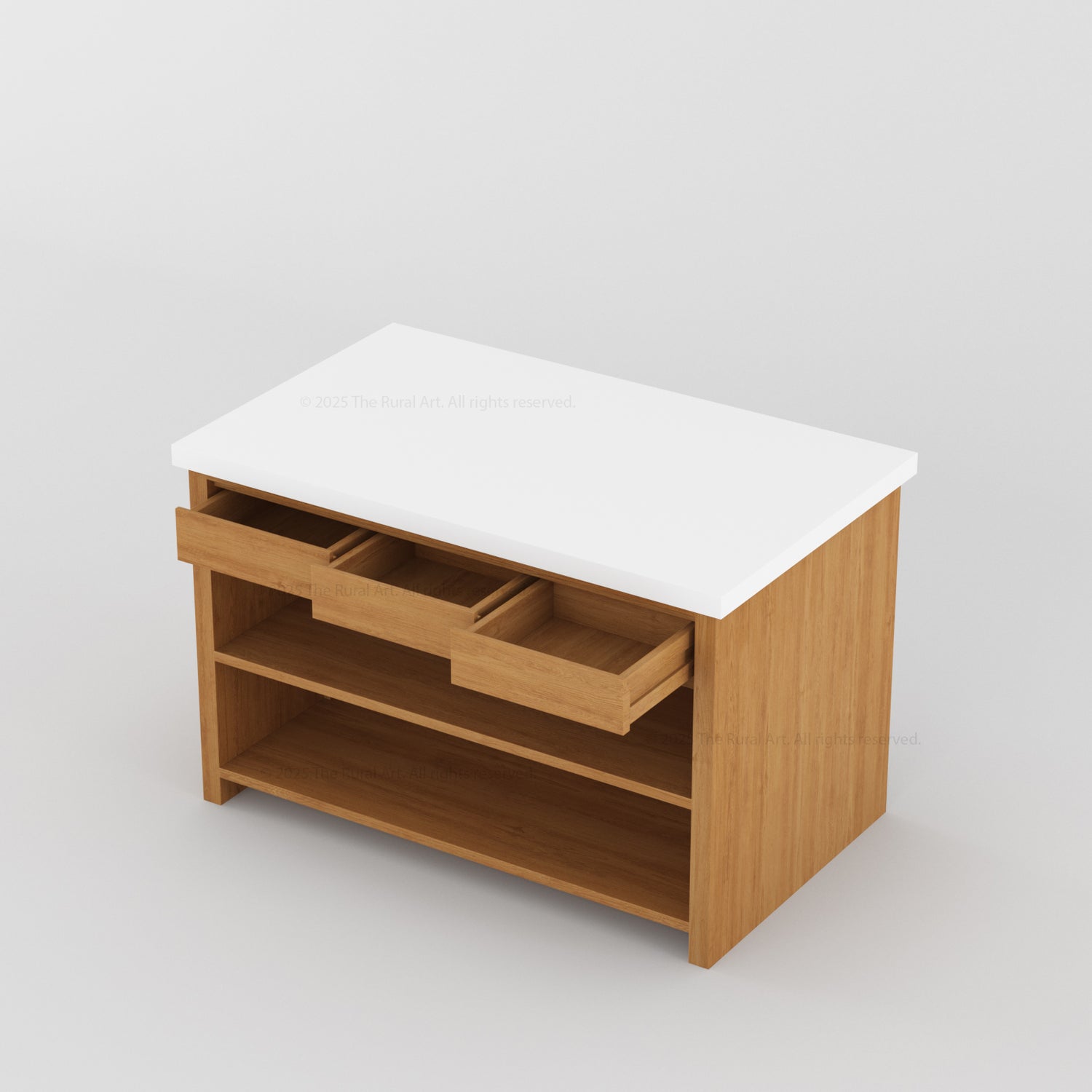 Dothan Solid Wood Kitchen Island with Quartz Top &amp; Seating