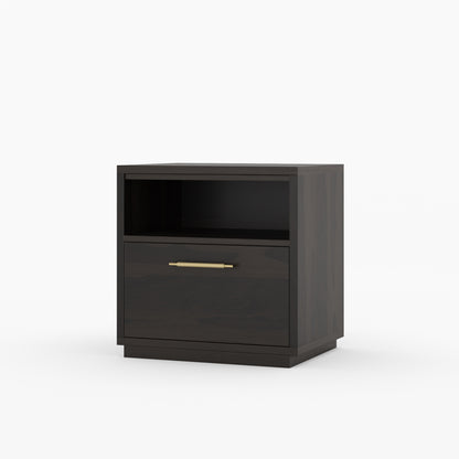 Hartsville Modern Solid Wood Nightstand with Drawer and Open Shelf