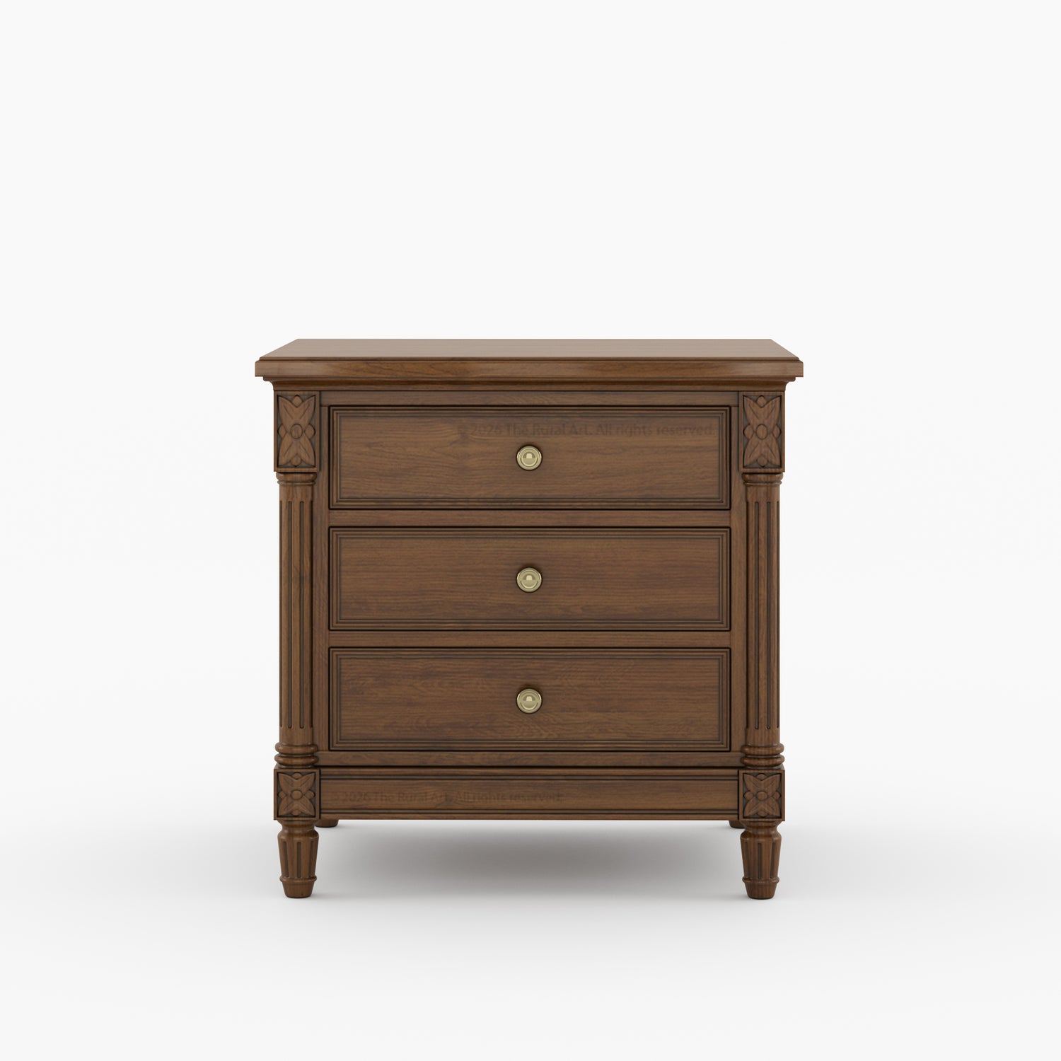 Novato Heritage Solid Wood 3-Drawer Nightstand with Carved Detailing