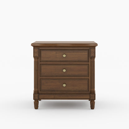 Novato Heritage Solid Wood 3-Drawer Nightstand with Carved Detailing