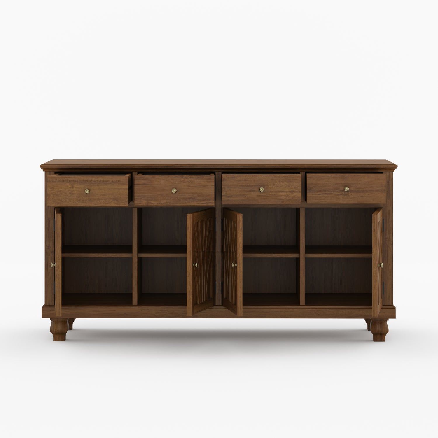 Carlsbad Botanical Carved Solid Wood 4-Door Sideboard Buffet with Drawers