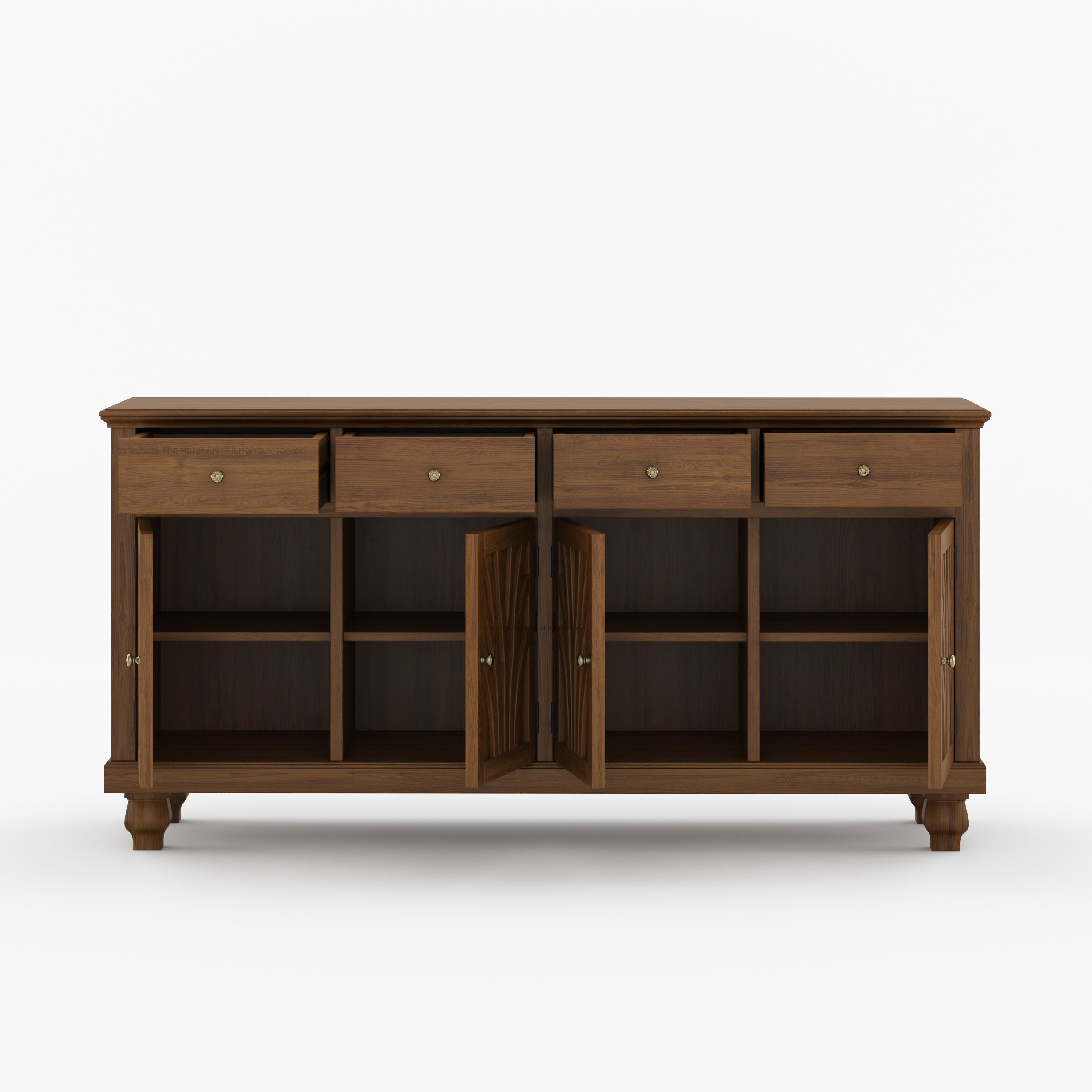 Carlsbad Botanical Carved Solid Wood 4-Door Sideboard Buffet with Drawers