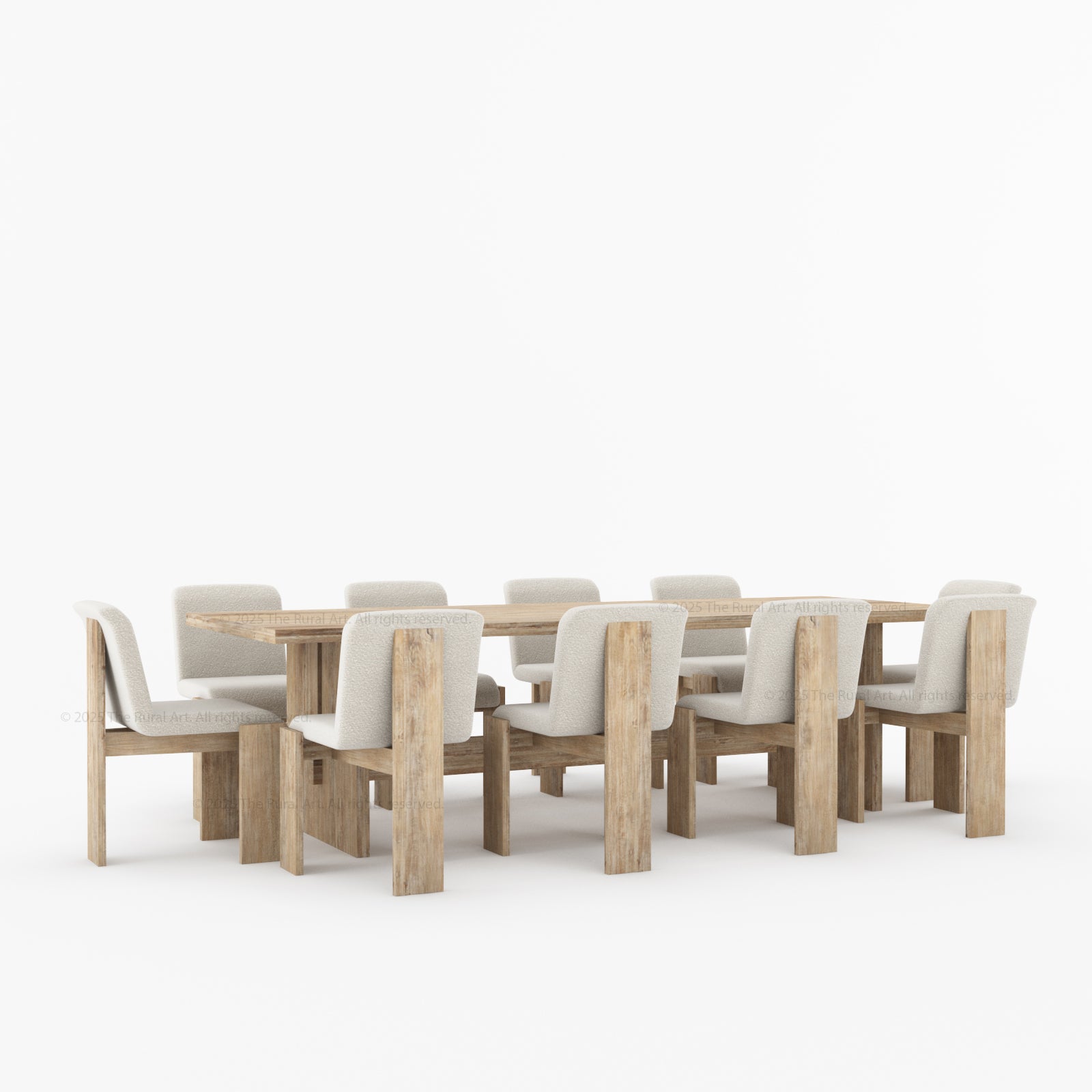 Marion Modern Slab-Leg Dining Table &amp; Boucle Chair Set