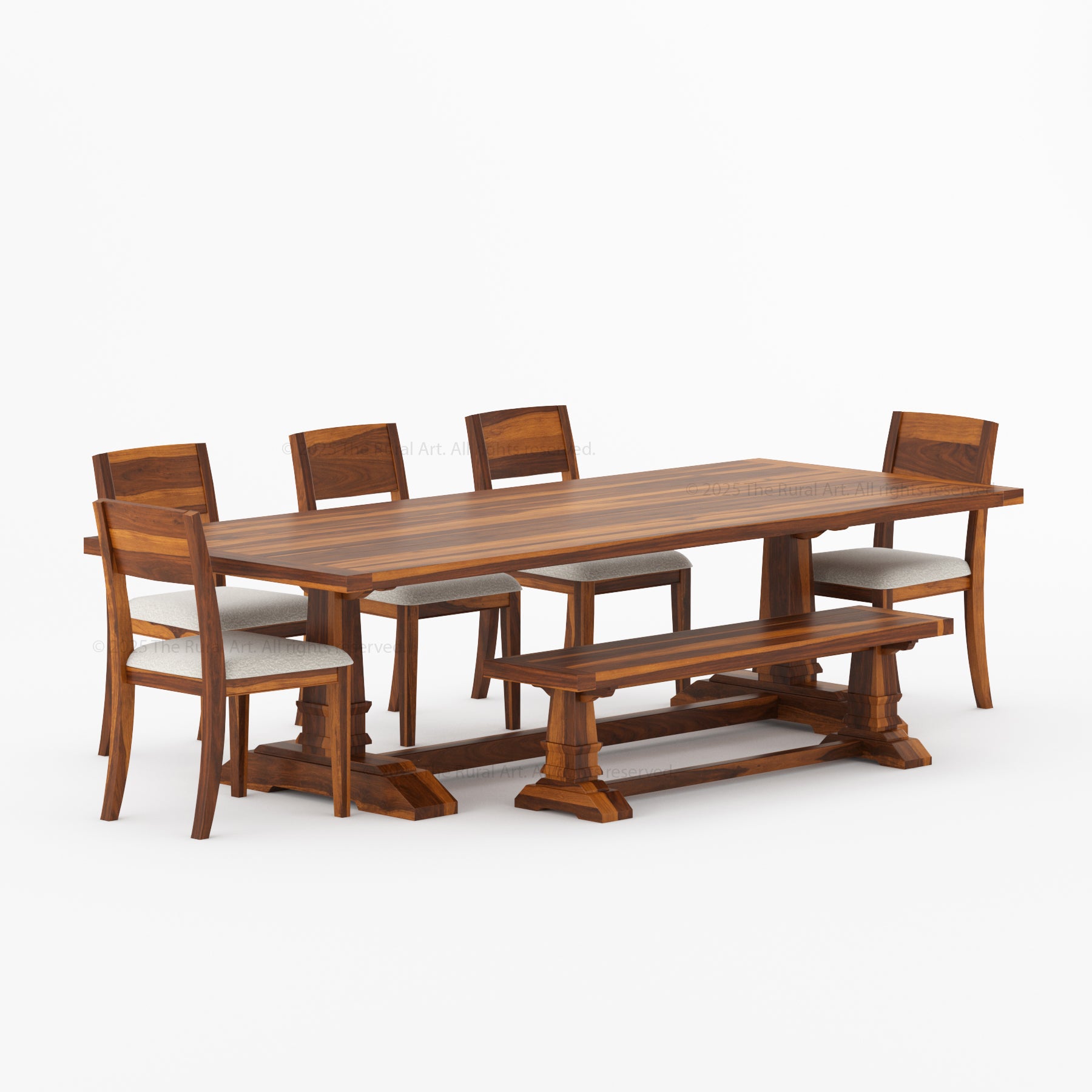 Roseville Solid Wood Dining Set Trestle Table with Chairs &amp; Bench Coastal Farmhouse Style