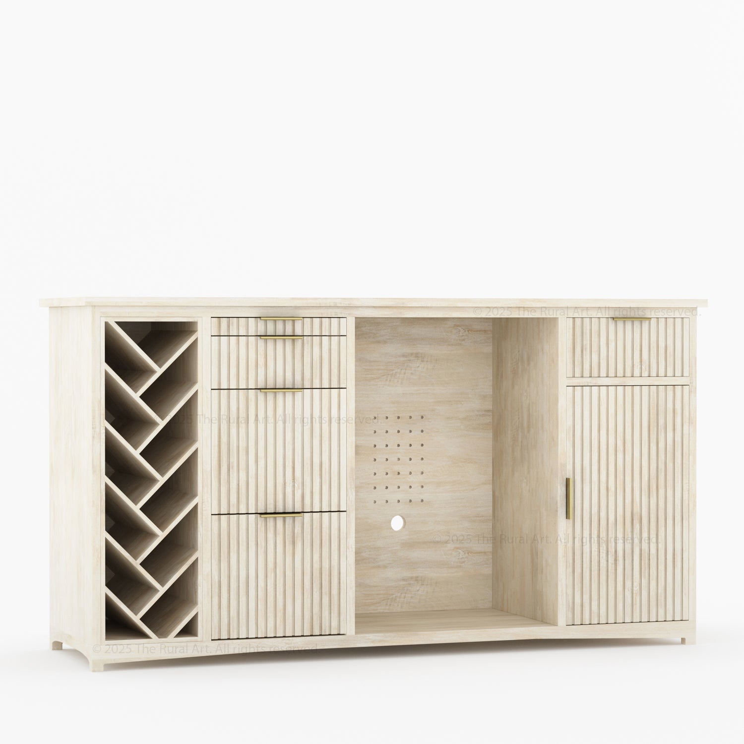 Florida Modern Fluted Wine Bar Cabinet with Mini Fridge Space
