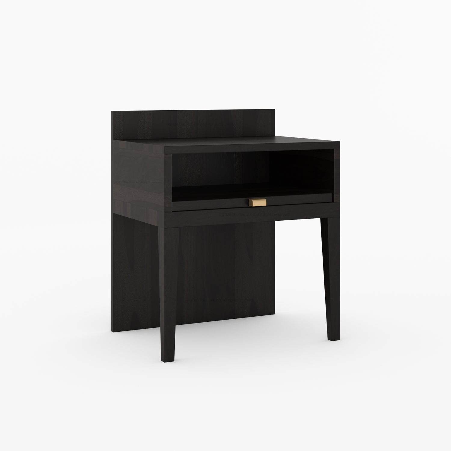 Troy Noir Solid Wood  Nightstand with Tapered Legs &amp; Raised Back Panel