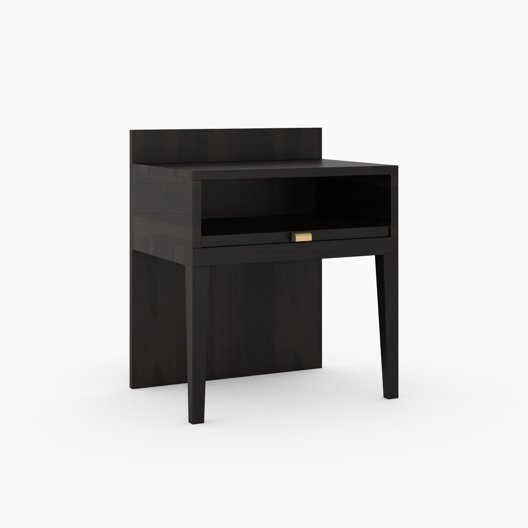 Troy Noir Solid Wood  Nightstand with Tapered Legs &amp; Raised Back Panel