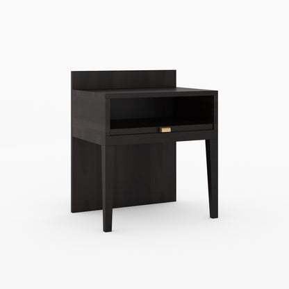 Troy Noir Solid Wood  Nightstand with Tapered Legs &amp; Raised Back Panel