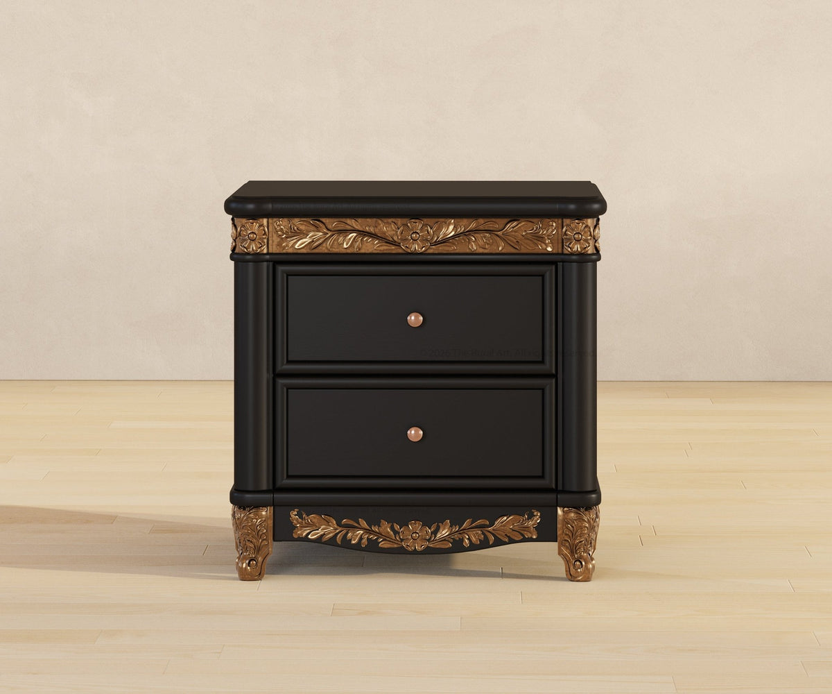 Versailles Grandeur Solid Wood Nightstand with Gold Leaf Carved Details