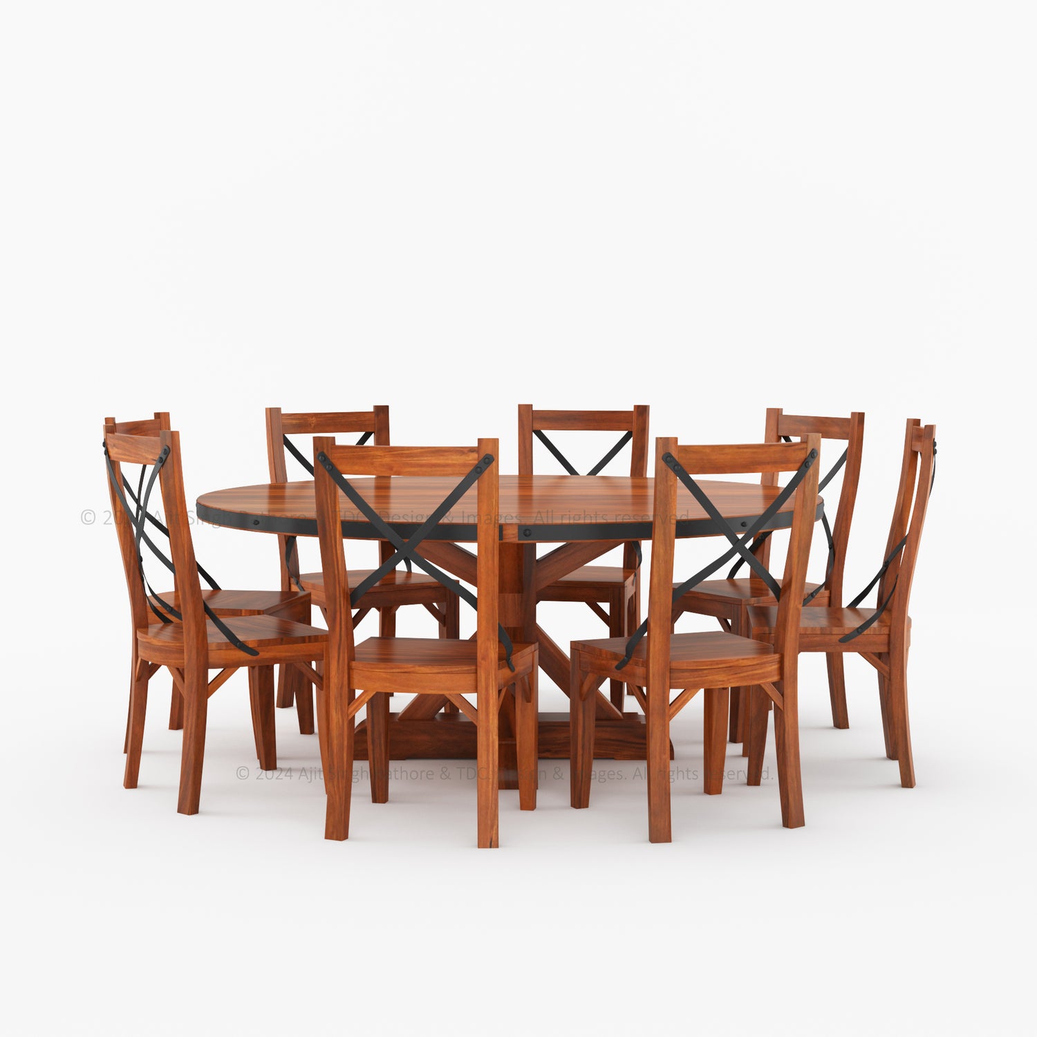 Troy Solid Wood Dining Table Set with Iron Accents