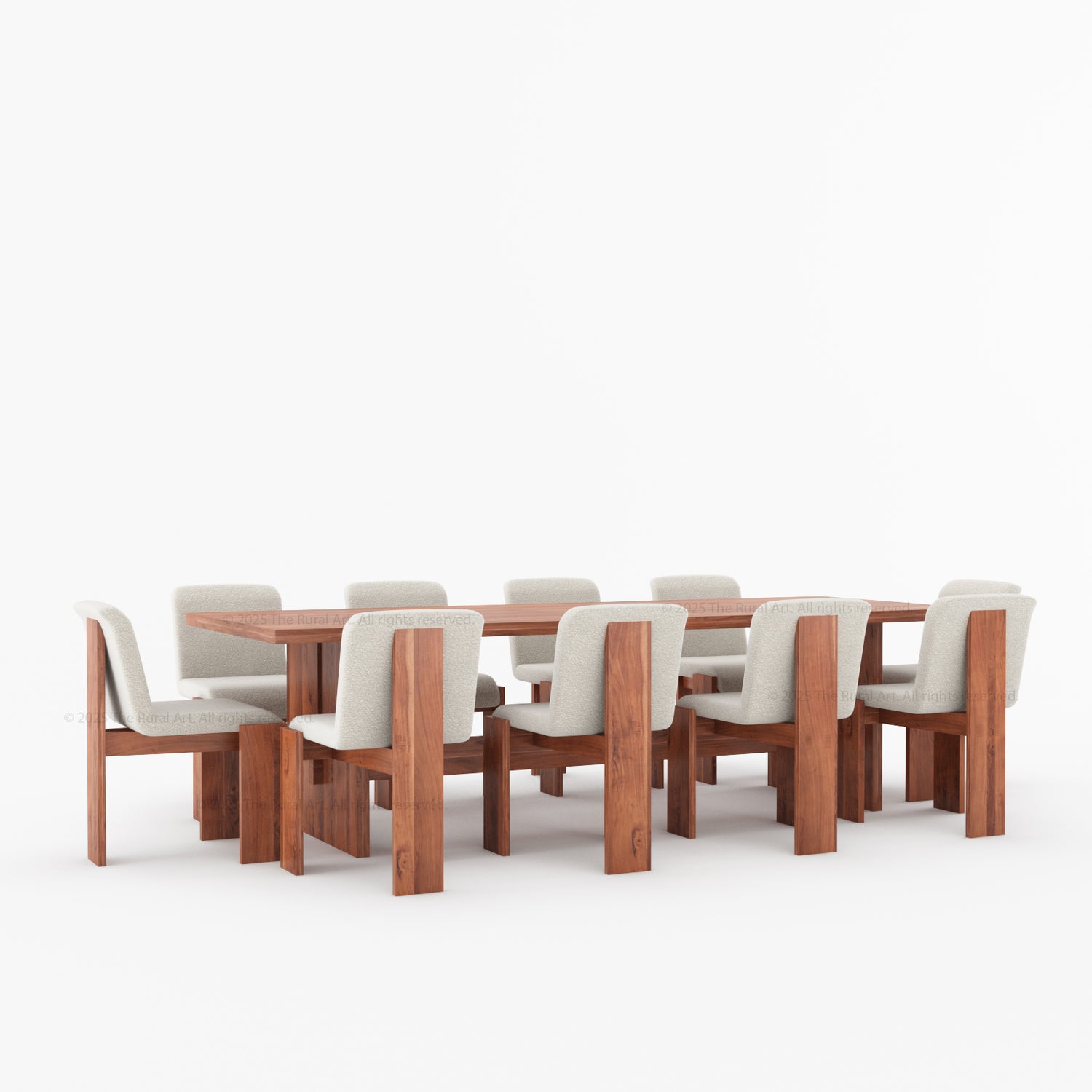 Marion Modern Slab-Leg Dining Table &amp; Boucle Chair Set