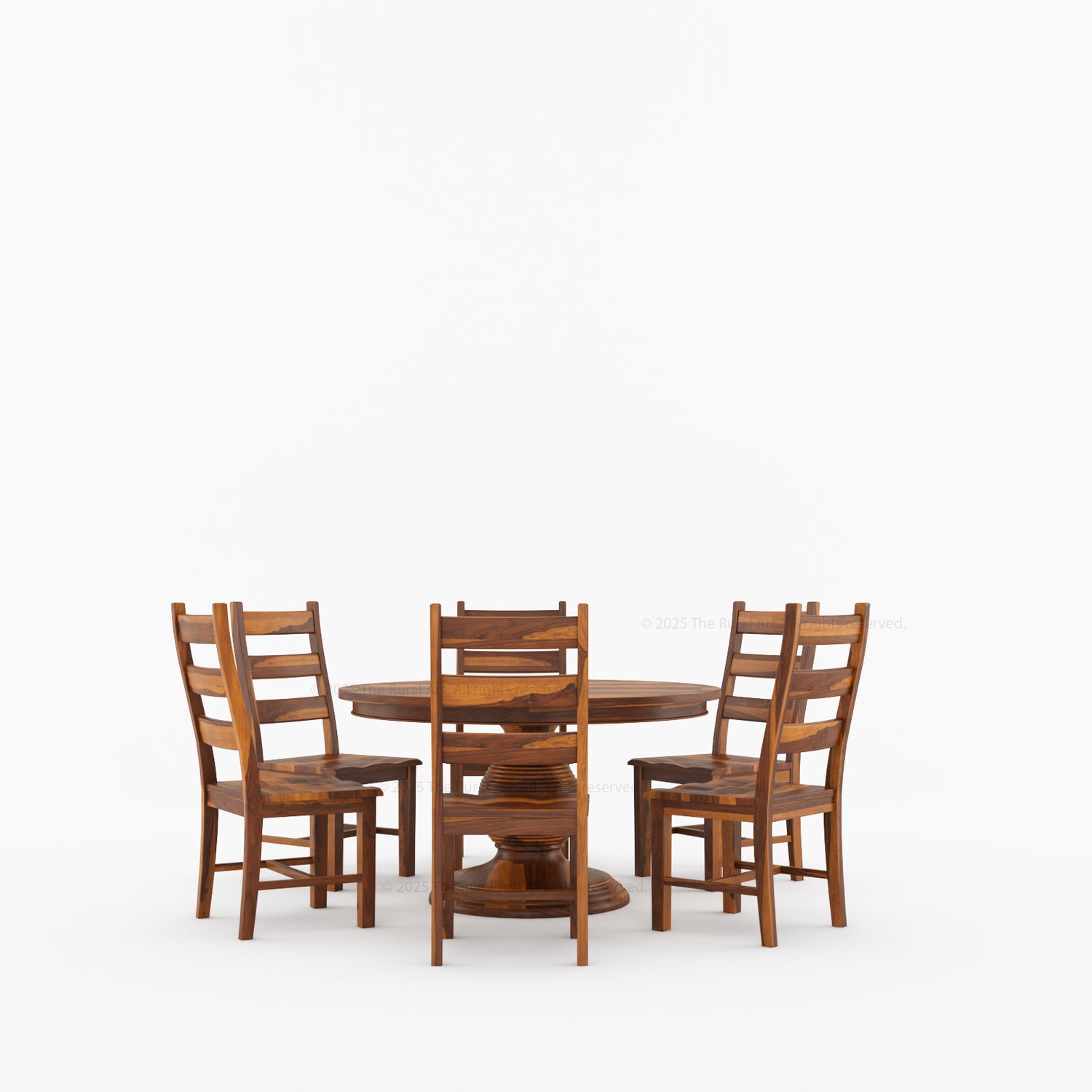 Rome Round Carved Pedestal Dining Table &amp; Ladder-Back Chair Set
