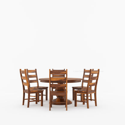 Rome Round Carved Pedestal Dining Table &amp; Ladder-Back Chair Set