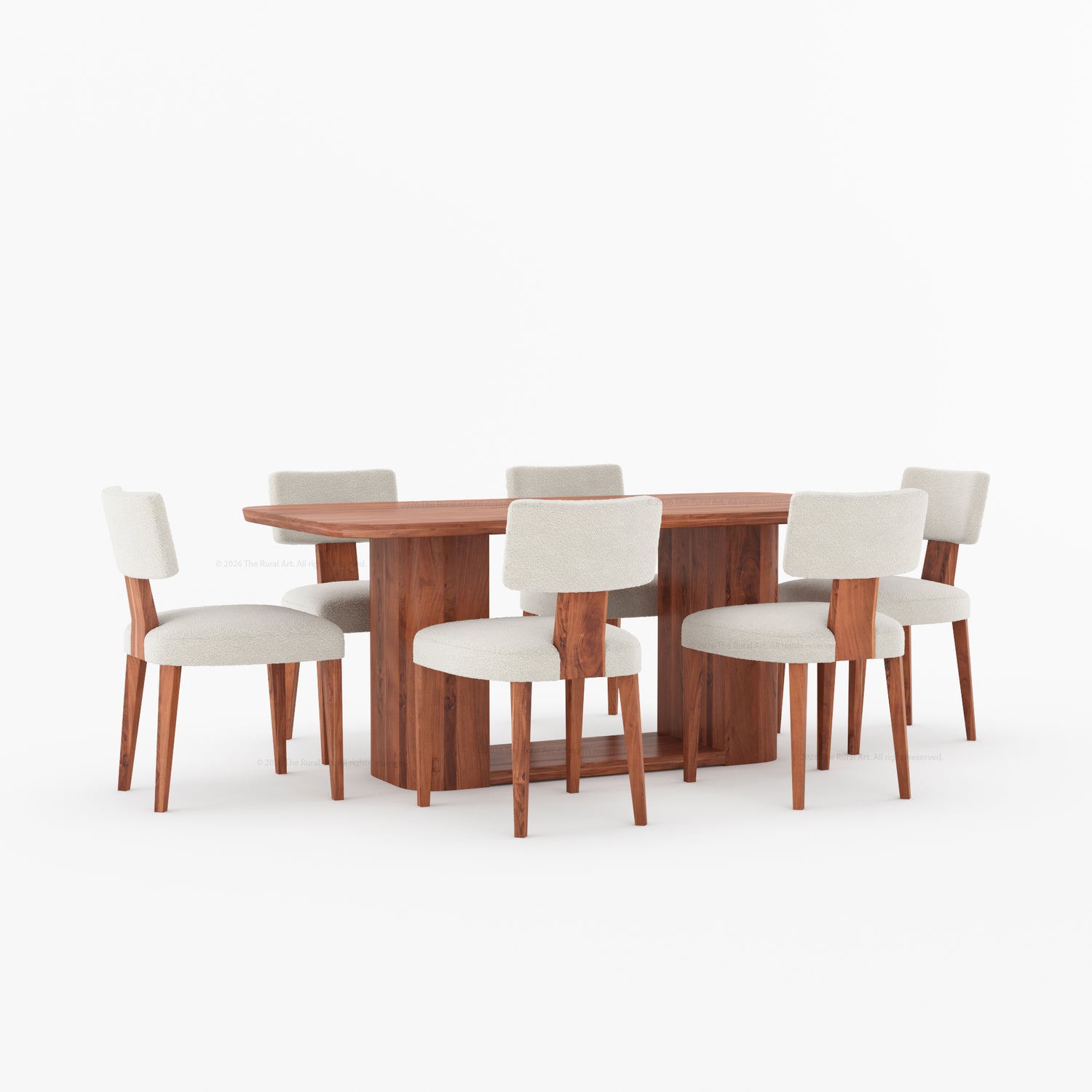Selma Modern Solid Wood Dining Table Set with Boucle Upholstered Chairs