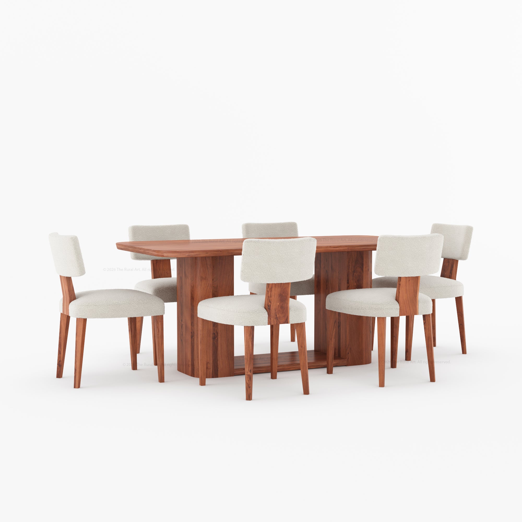 Selma Modern Solid Wood Dining Table Set with Boucle Upholstered Chairs