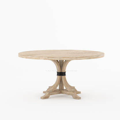 Miami Round Solid Wood Dining Table with Iron Accent Pedestal