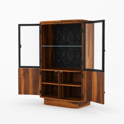 Woodinville Carved Bar Cabinet with Display Rack