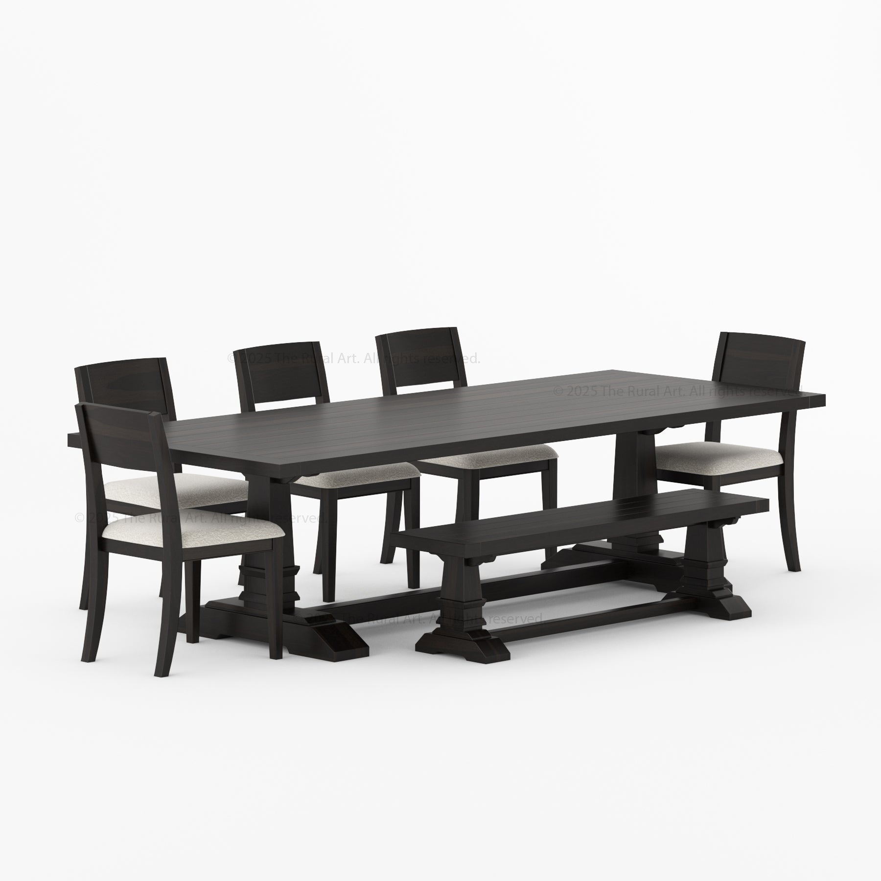 Roseville Solid Wood Dining Set Trestle Table with Chairs &amp; Bench Coastal Farmhouse Style