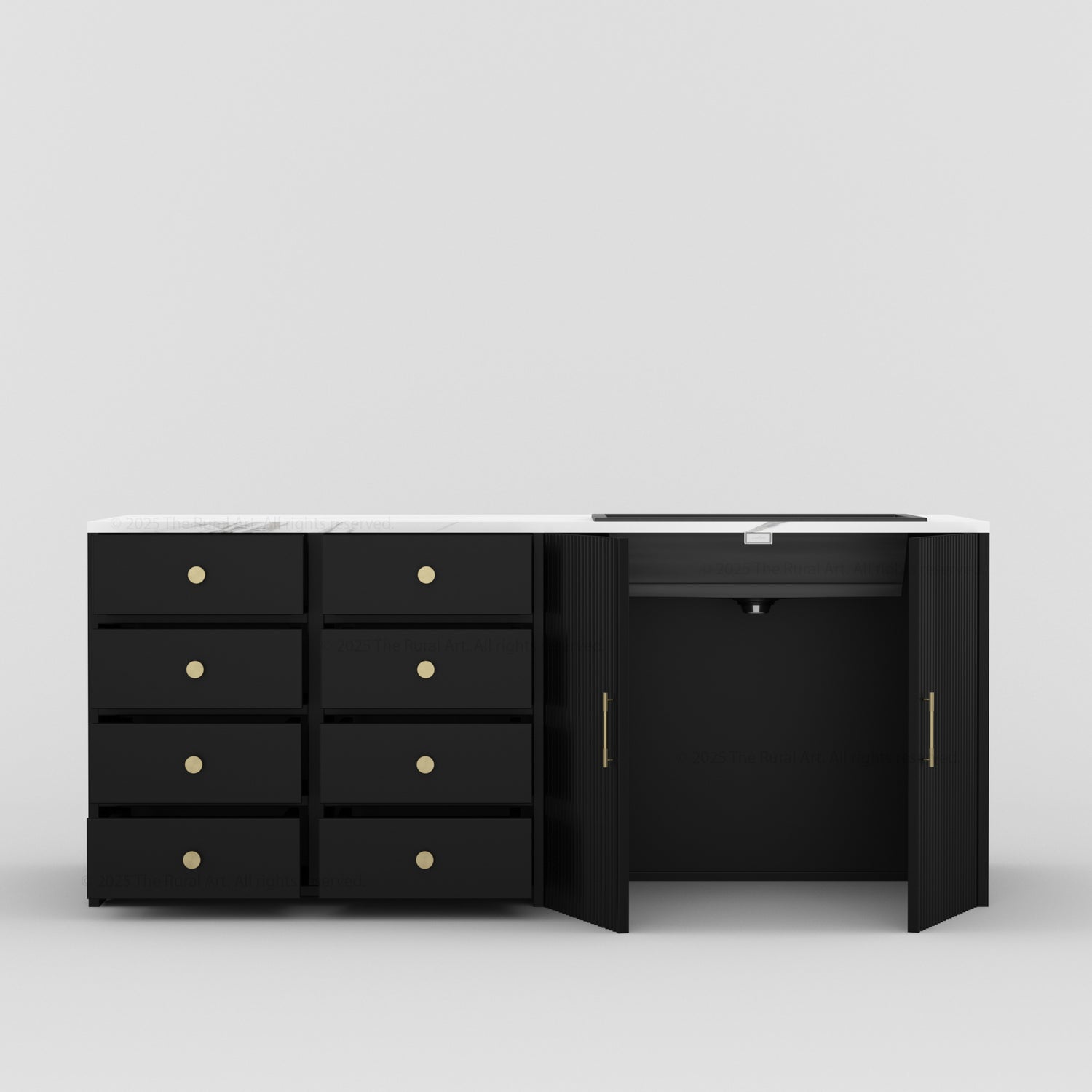 Sonoma Fluted 84&quot; Kitchen Island with Sink Cut-Out &amp; Matching Stools