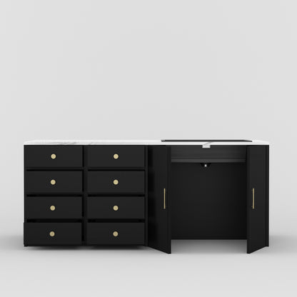 Sonoma Fluted 84&quot; Kitchen Island with Sink Cut-Out &amp; Matching Stools