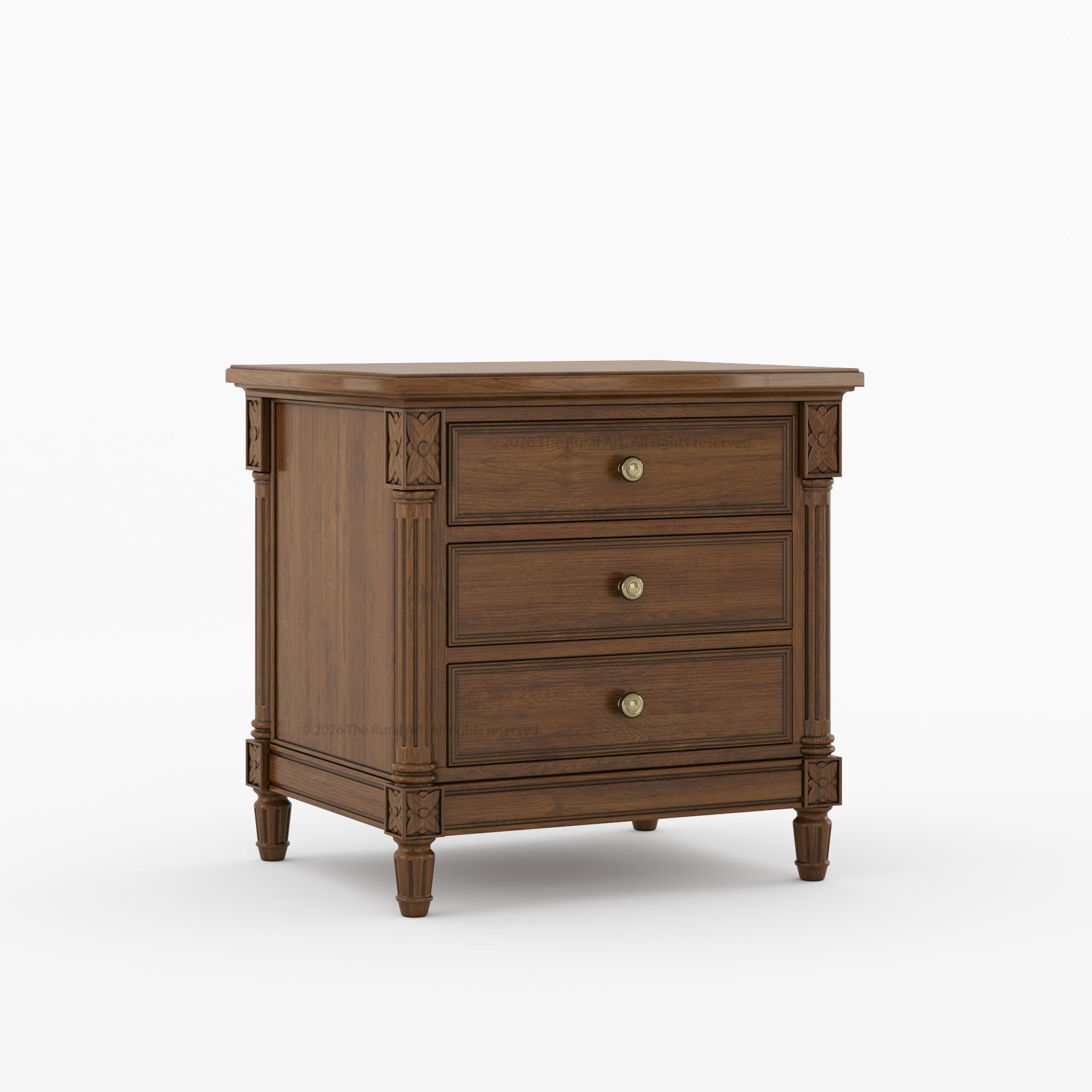 Novato Heritage Solid Wood 3-Drawer Nightstand with Carved Detailing