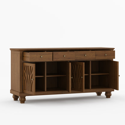 Carlsbad Botanical Carved Solid Wood 4-Door Sideboard Buffet with Drawers
