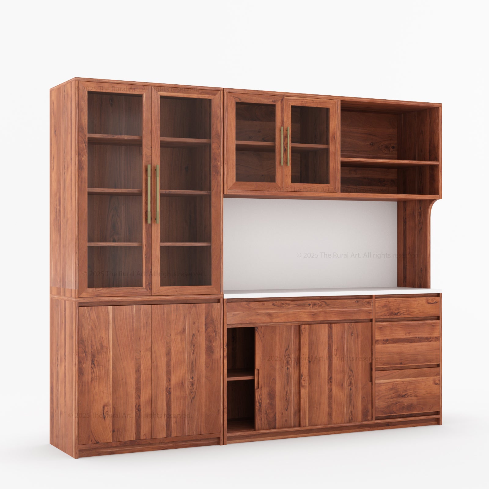 Girtin Solid Wood Wine &amp; Coffee Bar Hutch with White Quartz Countertop – 99” Width