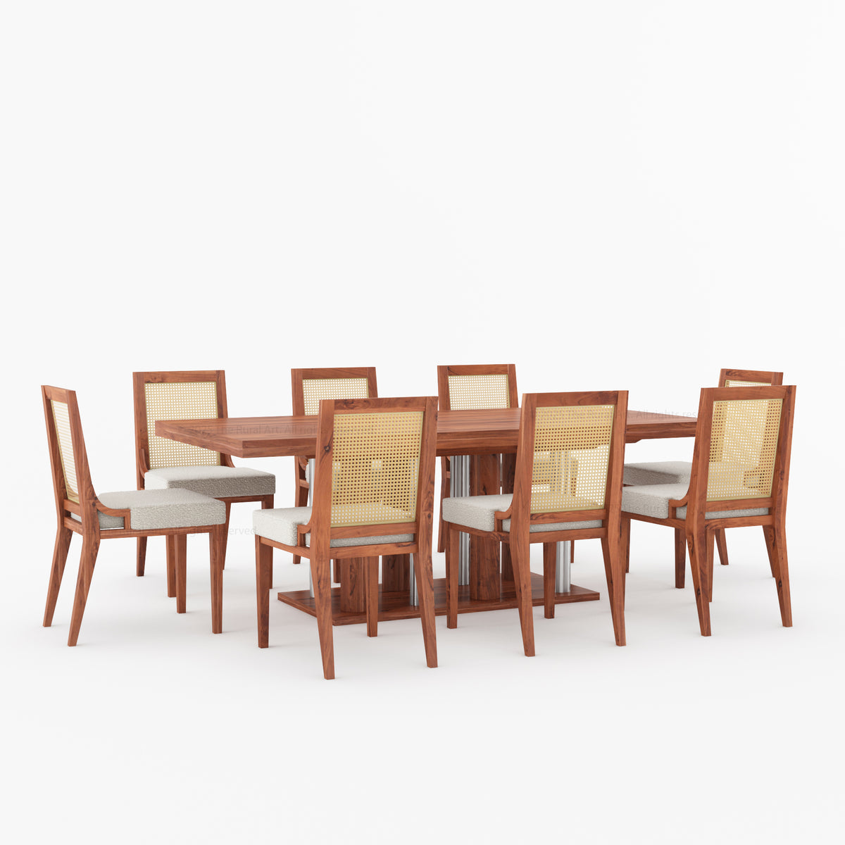 Fairbanks Modern Solid Wood Dining Table &amp; Cane Back Chair Set