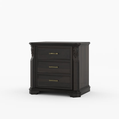 Alexander Hand-Carved Solid Wood Three-Drawer Nightstand
