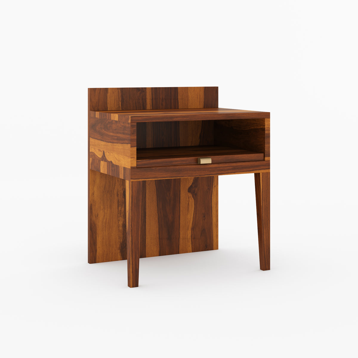 Troy Noir Solid Wood  Nightstand with Tapered Legs &amp; Raised Back Panel